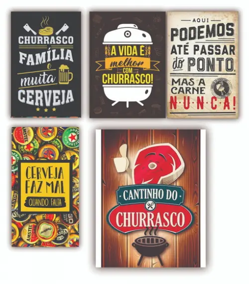 Kit 5 Quadros 15x20 Cantinho do Churrasco Decorativo