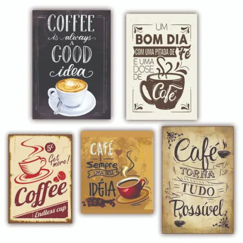 Kit 5 Quadros 15x20 Cozinha Cantinho do Café Cozinha Parede