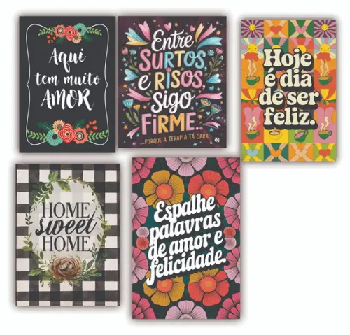 Kit 5 Quadros 15x20cm Decorativos para Casa Quarto Decoração