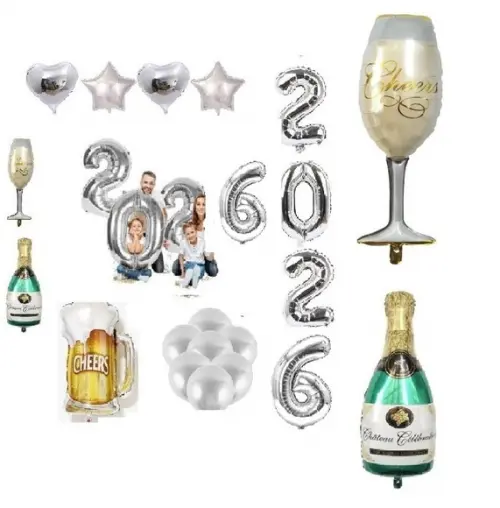 Kit Ano Novo Decoração Prata Balão Bexigas 2026 Frete Grátis