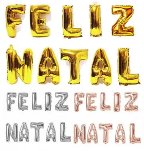 Kit Balão Feliz Natal Decoração Natal Dourado Prata ou Rose
