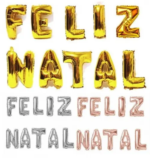 Kit Balão Feliz Natal Decoração Natal Dourado Prata ou Rose