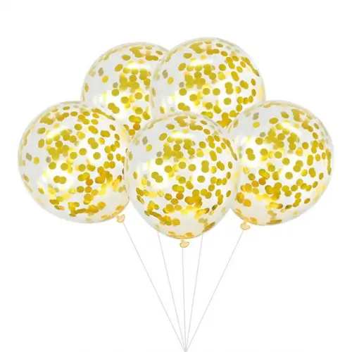 Kit Bexigas Balões Confete Festas Decoração Dourado