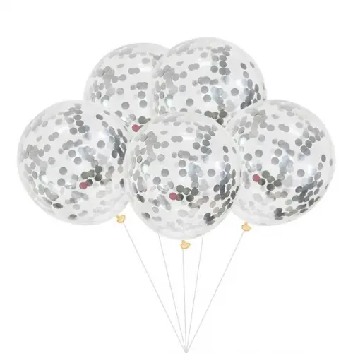 Kit Bexigas Balões Confete Festas Decoração Prata