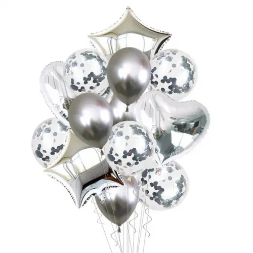 Kit Bexigas Balões Confete Festas Decoração Prata