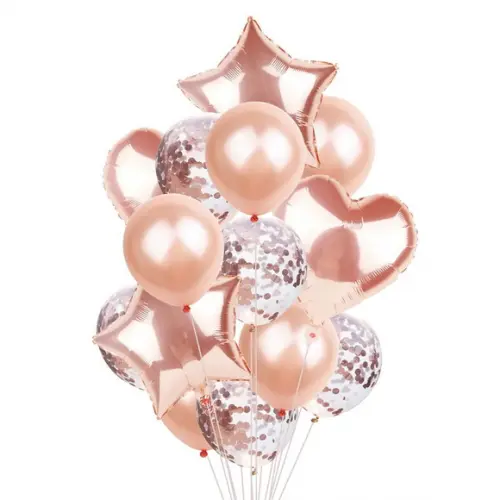 Kit Bexigas Balões Confete Festas Decoração Rose Gold
