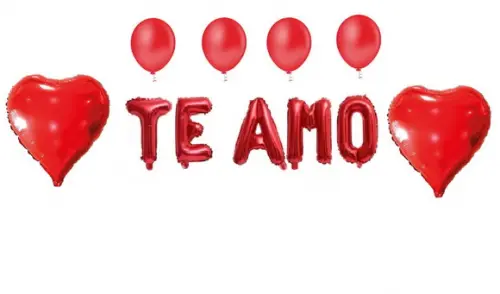 Kit Balões Dia dos Namorados Te Amo + Corações + Bexigas