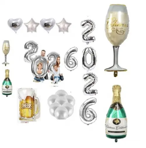 Kit Decoração Ano Novo Prata Balão Bexigas 2026 Frete Grátis