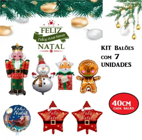 Kit Decoração Natal Balões Enfeites Natalinos Feliz Natal