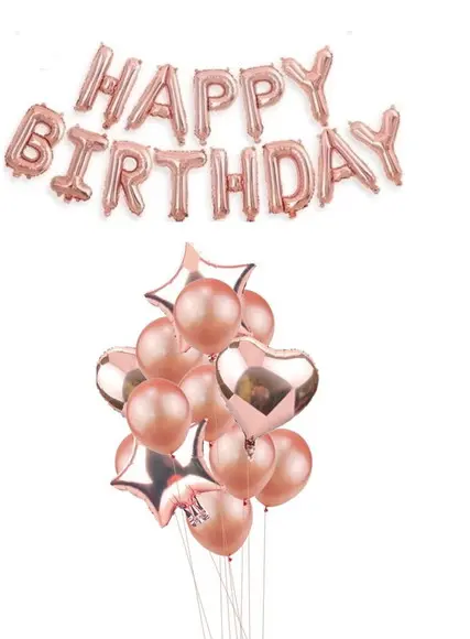 Kit Decoração Rose Gold Aniversários + Happy Birthday