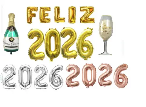 Kit Feliz 2026 Decoração Ano Novo Dourado Prata Rosê