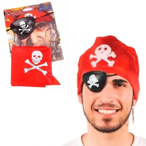 Kit Pirata Fantasia Tampa Olho, Argola e Lenço Halloween Car