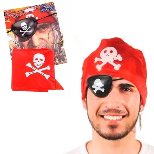 Kit Pirata Tampa Olho, Argola e Lenço Halloween Carnaval