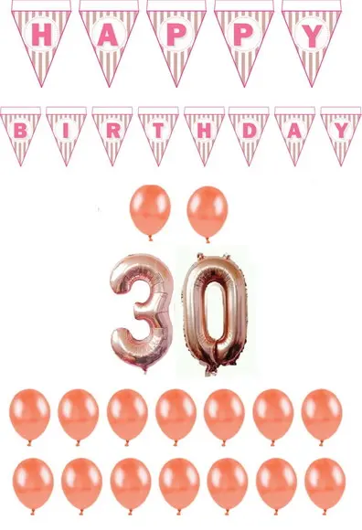 Kit Rose Gold Decoração Balões + Happy Birthday