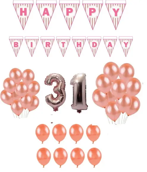 Kit Rose Gold Decoração Balões + Happy Birthday