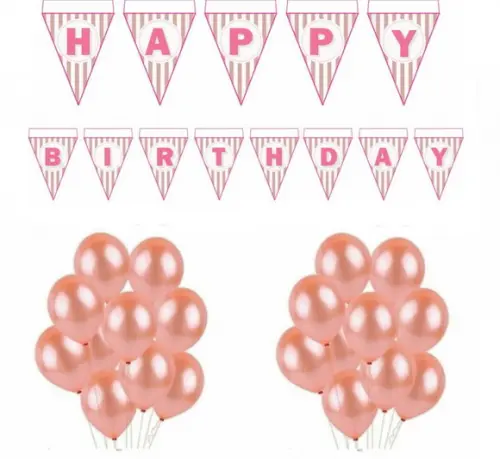 Kit Rose Gold Decoração Balões + Happy Birthday