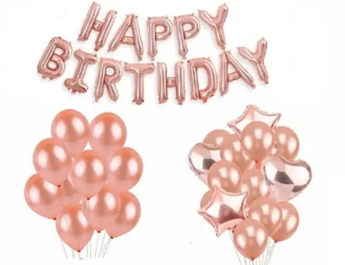 Kit Rose Gold Decoração Balões + Happy Birthday Frete Grátis