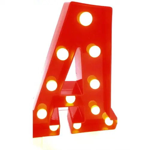 Luminária de LED Decoração Letra A Vermelha 22 cm