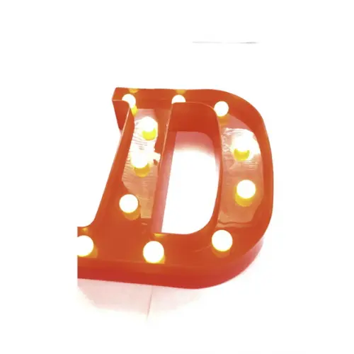 Luminária de LED Decoração Letra D Vermelha 22 cm
