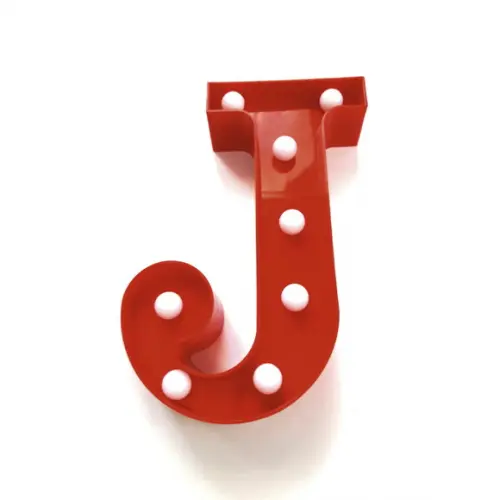 Luminária de LED Decoração Letra J Vermelha 22 cm