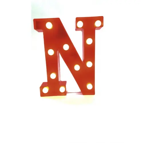 Luminaria de LED Decoração Letra N Vermelha 22 cm