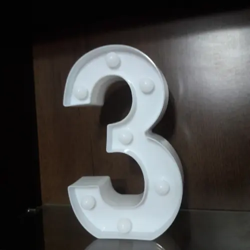 Luminária de LED Decoração Número 3 Branco 22 cm