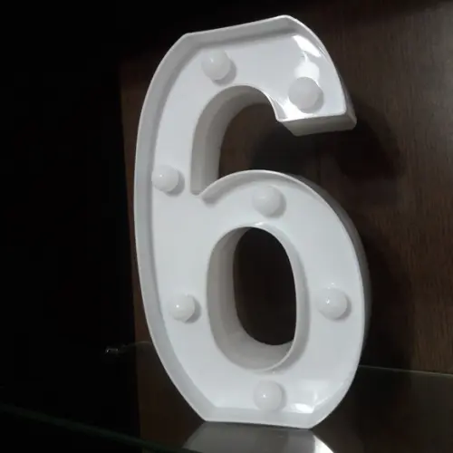 Luminária de LED Decoração Número 6 Branco 22 cm