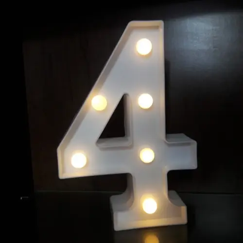Luminária de LED Decoração Número 4 Branco 22 cm