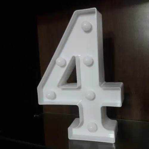 Luminária de LED Decoração Número 4 Branco 22 cm