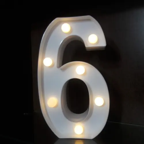 Luminária de LED Decoração Número 6 Branco 22 cm