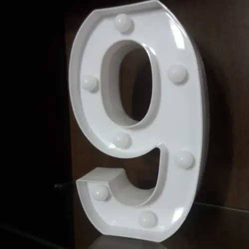 Luminária de LED Decoração Número 9 Branco 22 cm