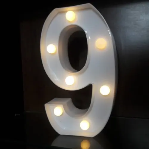 Luminária de LED Decoração Número 9 Branco 22 cm