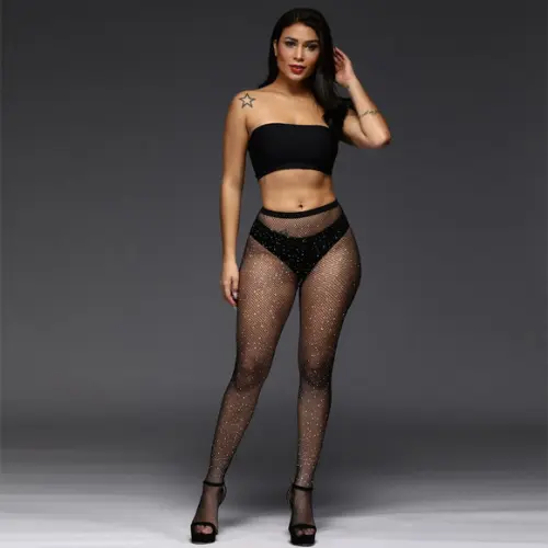 Meia Calça Arrastão com Strass Brilho Trama Aberta Carnaval