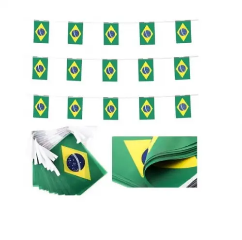 Varal Bandeirinhas Do Brasil Decoração Copa Seleção 10m