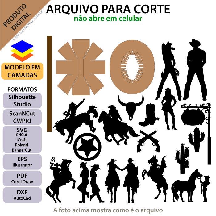 Arquivo de Corte Topo de Bolo - Cowboy / Cowgirl