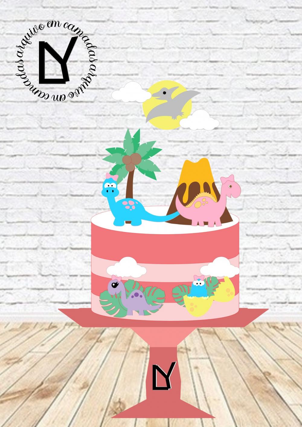 Arquivo de Corte Topo de Bolo - Dinossauro