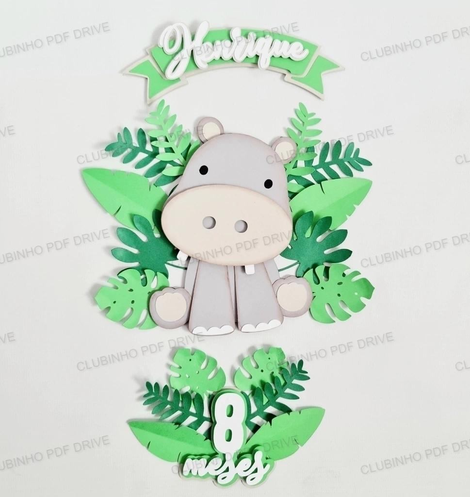 Arquivo de Corte Topo de Bolo - Hipopótamo