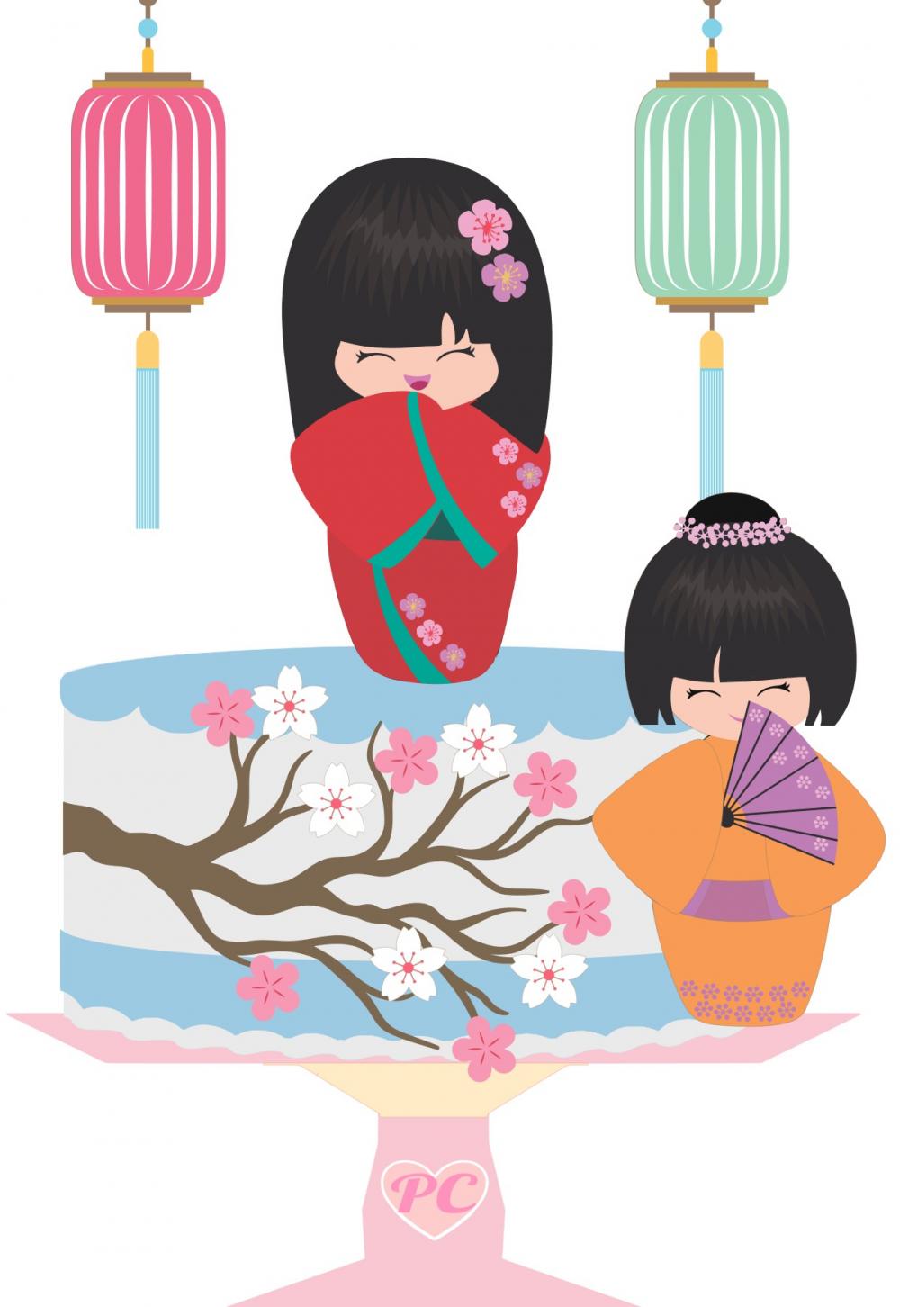 Arquivo de Corte Topo de Bolo - Kokeshi