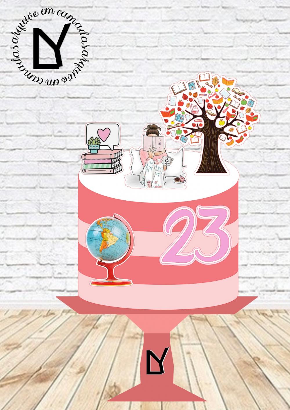 Arquivo de Corte Topo de Bolo - Livros / Leitor