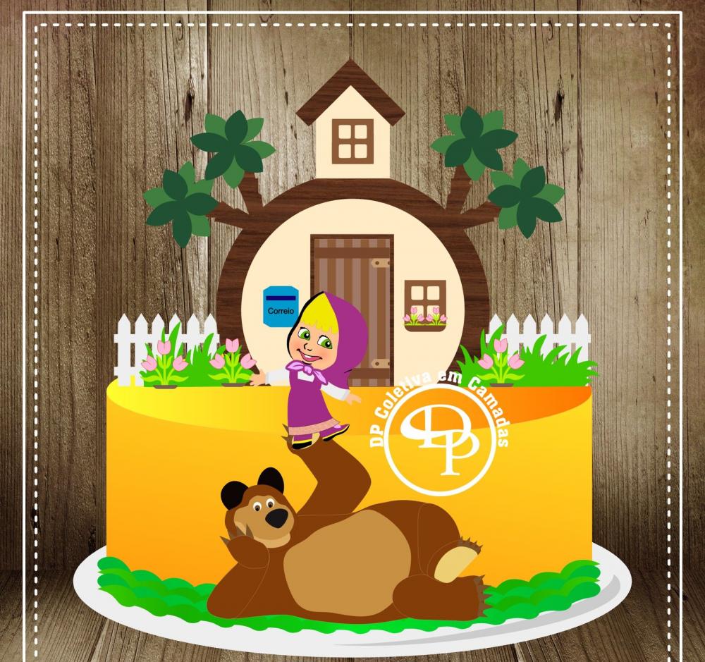 Arquivo de Corte Topo de Bolo - Marsha e o Urso