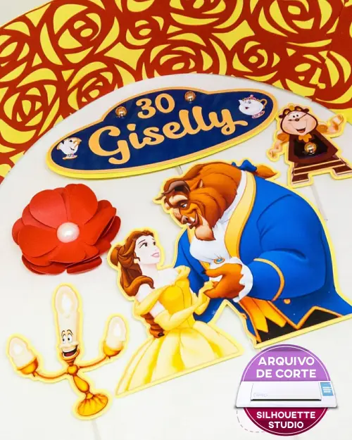 Arquivo de Corte Topo de Bolo - A Bela e a Fera