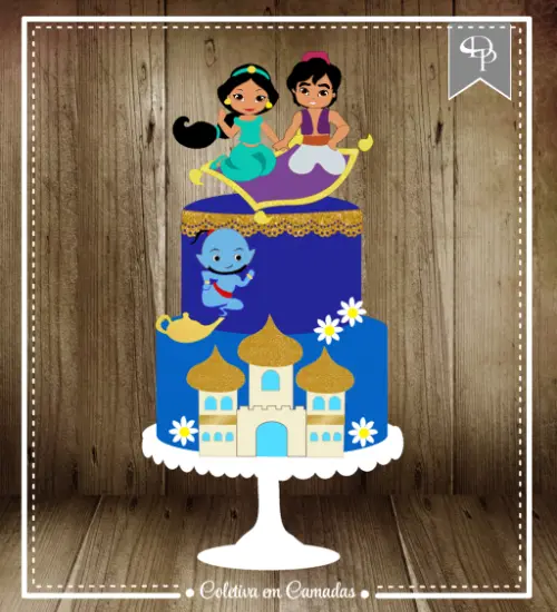Arquivo de Corte Topo de Bolo - Aladdin e Jasmine