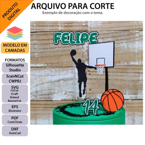 Arquivo de Corte Topo de Bolo - Basquete