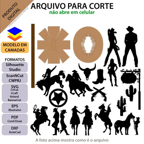 Arquivo de Corte Topo de Bolo - Cowboy / Cowgirl