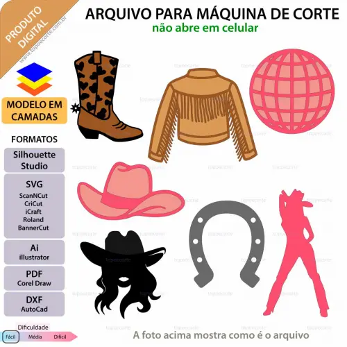 Arquivo de Corte Topo de Bolo - Cowboy / Cowgirl