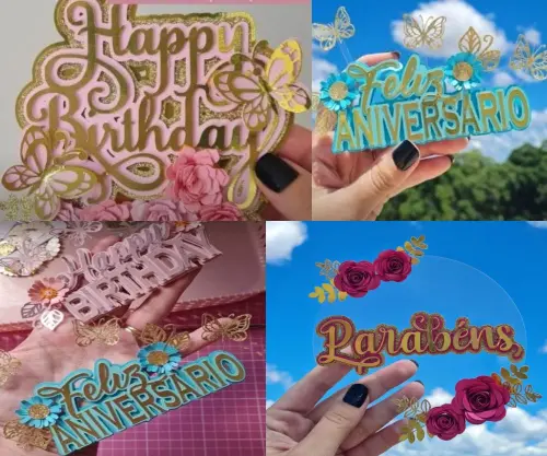 Arquivo de Corte Topo de Bolo - Feliz Aniversário