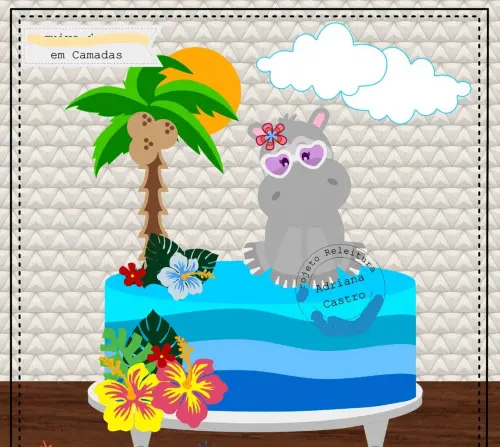 Arquivo de Corte Topo de Bolo - Hipopótamo