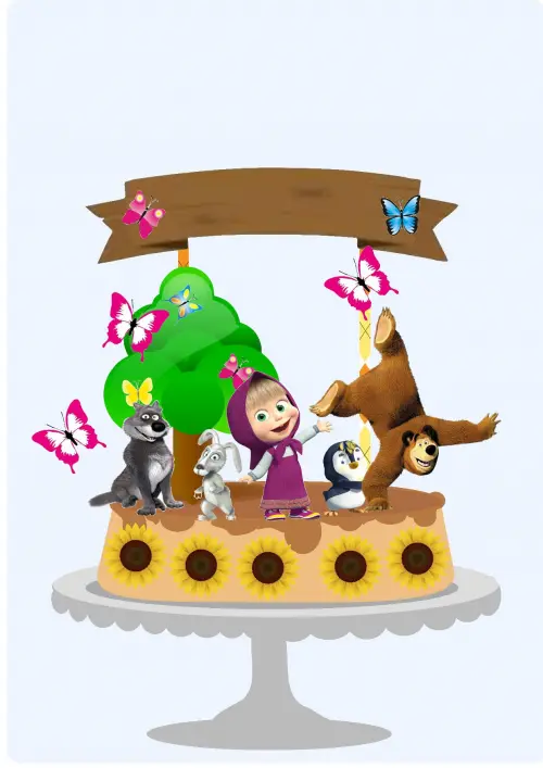 Arquivo de Corte Topo de Bolo - Marsha e o Urso