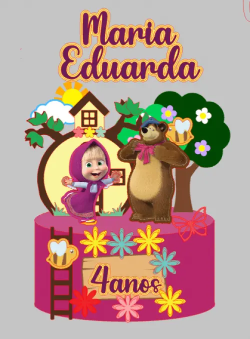 Arquivo de Corte Topo de Bolo - Marsha e o Urso