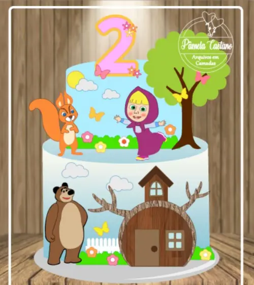 Arquivo de Corte Topo de Bolo - Marsha e o Urso